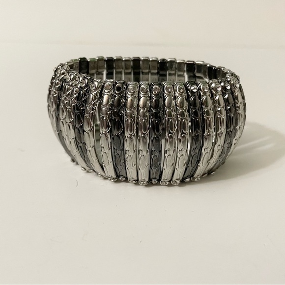 Gunmetal and Silver Tone Stretch Cuff Bracelet - Picture 6 of 14